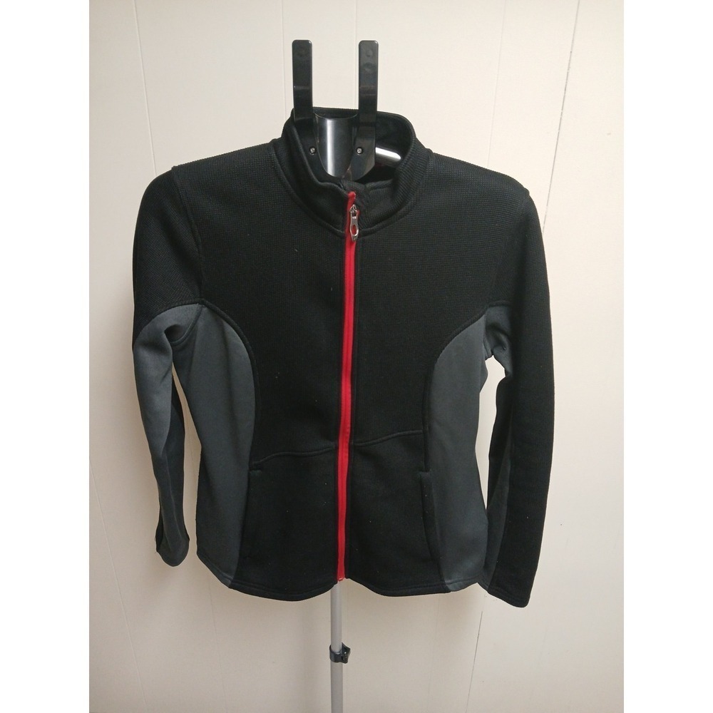 spyder zip up jacket Womens Large Core Sweater Hybrid Coat Black Gray